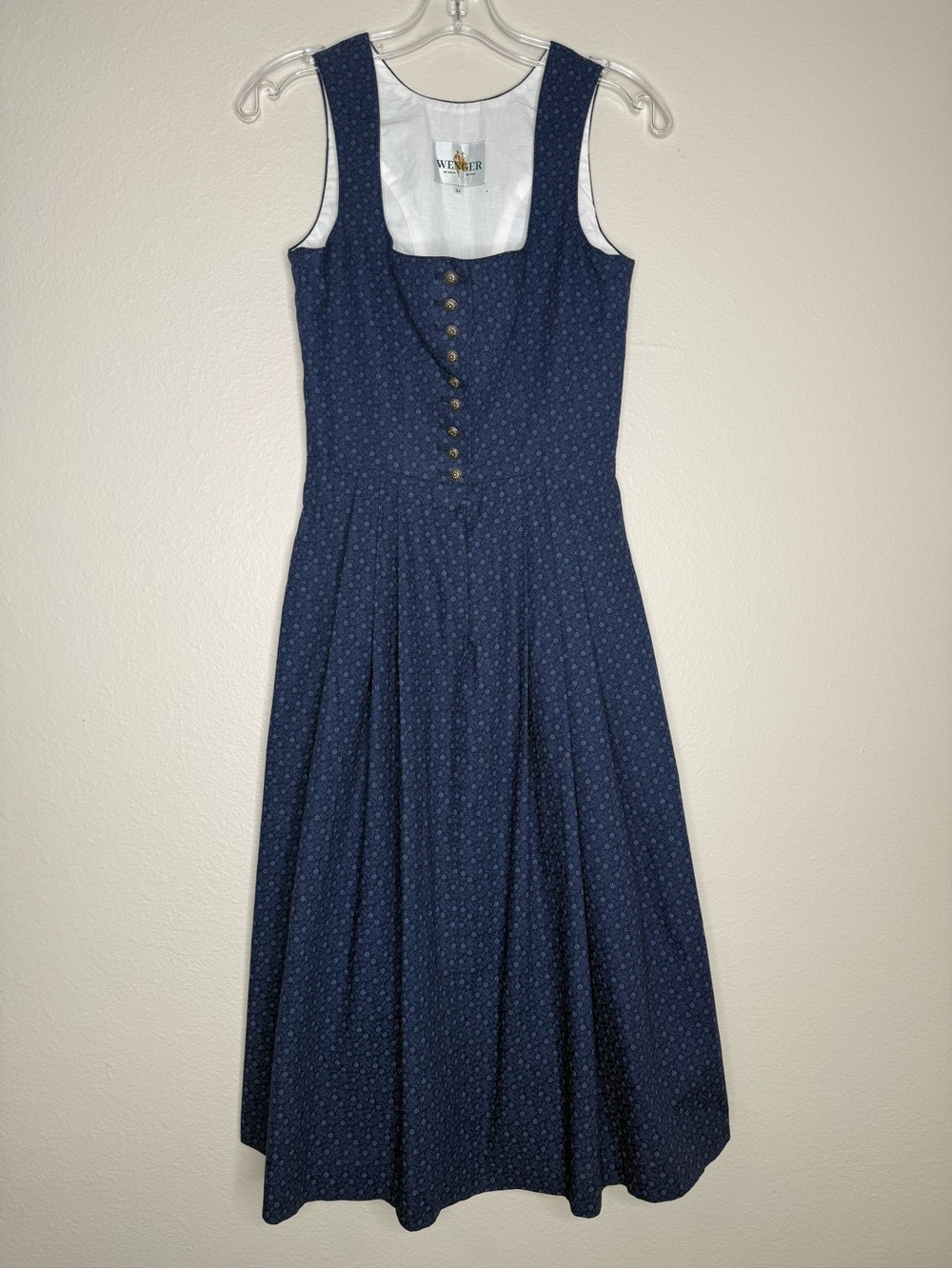 Wenger Navy Floral Midi Dirndl ANNA Dress cotton Sz 34 (XS) - Picture 2 of 9
